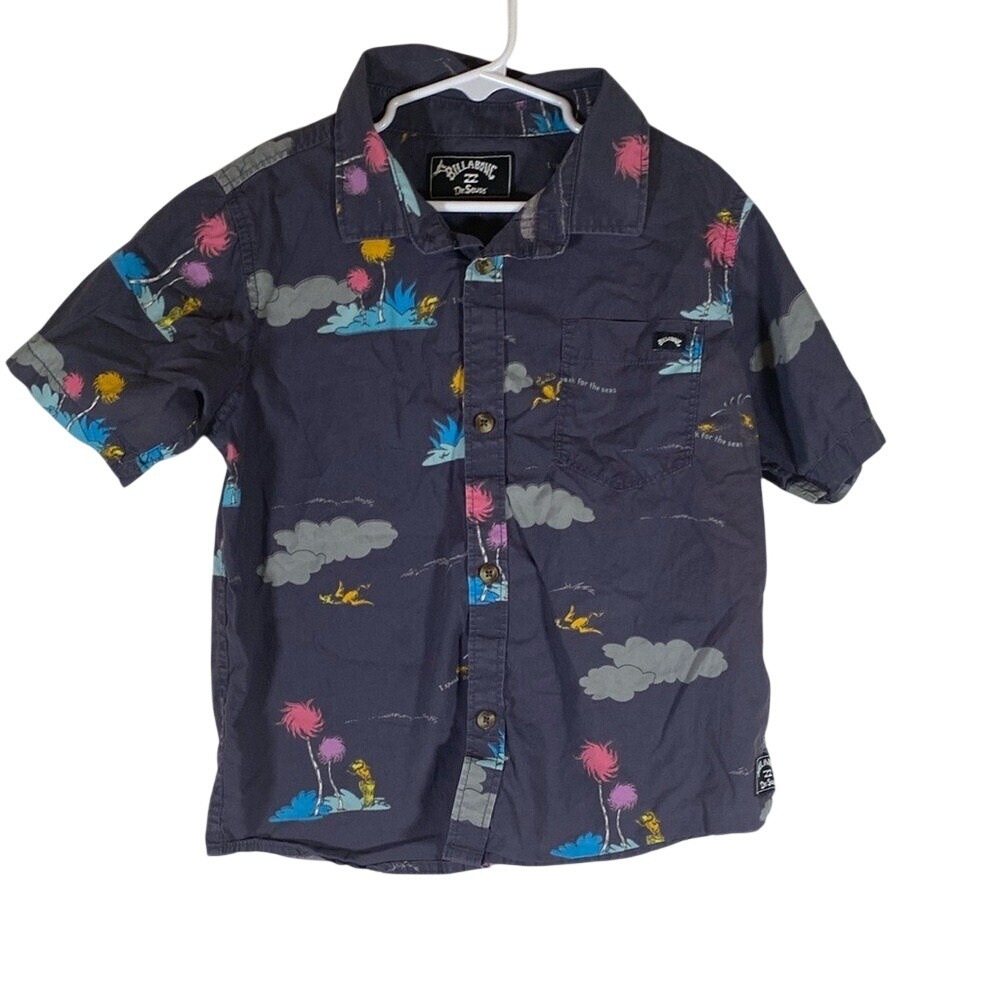 Billabong x Dr. Seuss Lorax Island Short Sleeve Boys Shirt 7 XL Charcoal/Navy